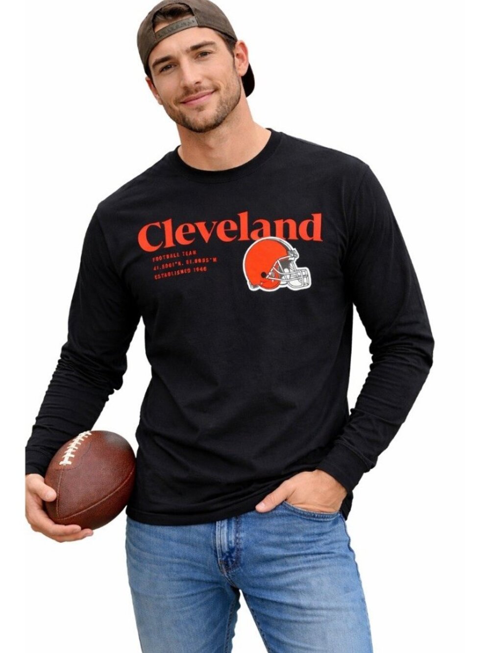 Cleveland Browns Men's  Long Sleeve T-Shirt Black CSA  Size M NFL NWT Football